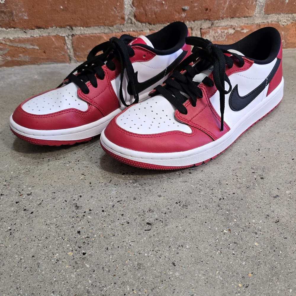 Red and White Sneakers with Black Accents